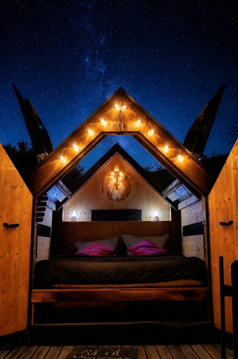 La Hutte aux �toiles, cabane insolite avec toit ouvrant